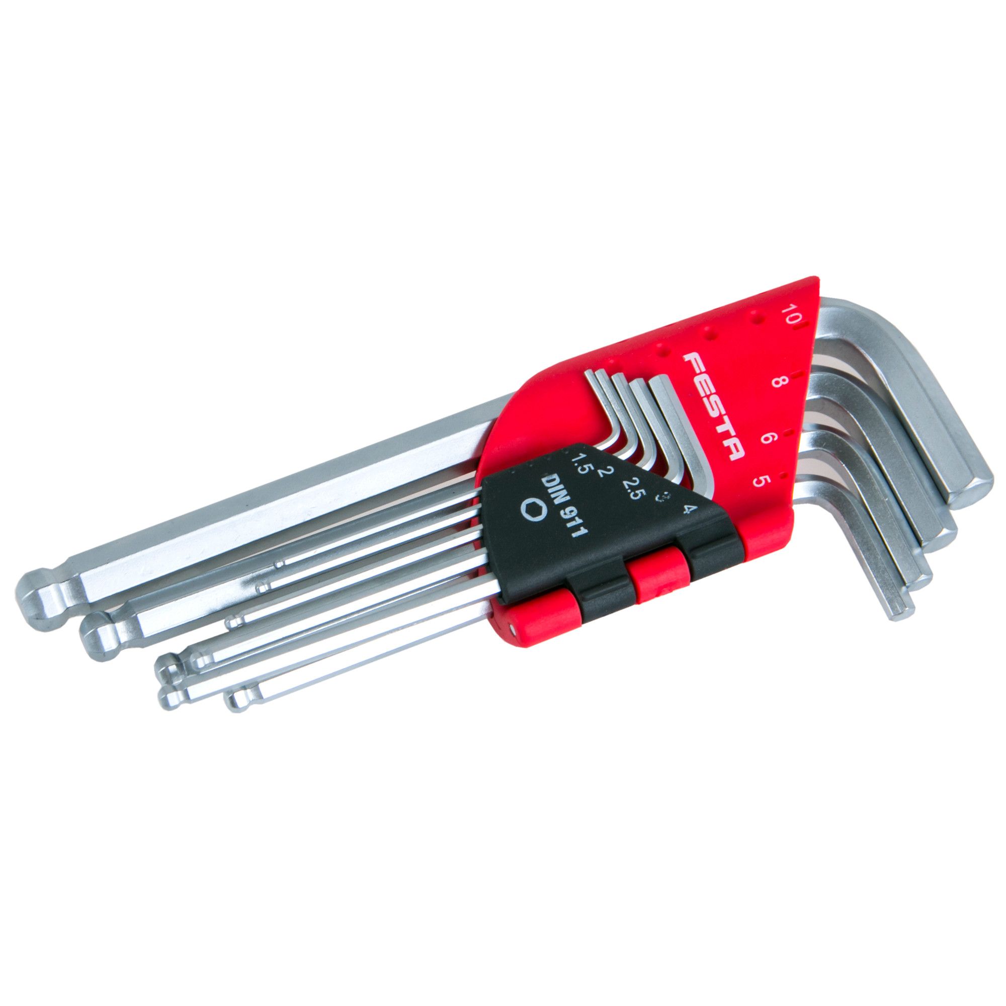 Sada imbusových klíčů L s kuličkou, 1,5-10mm, 9ks, CrV, FESTA