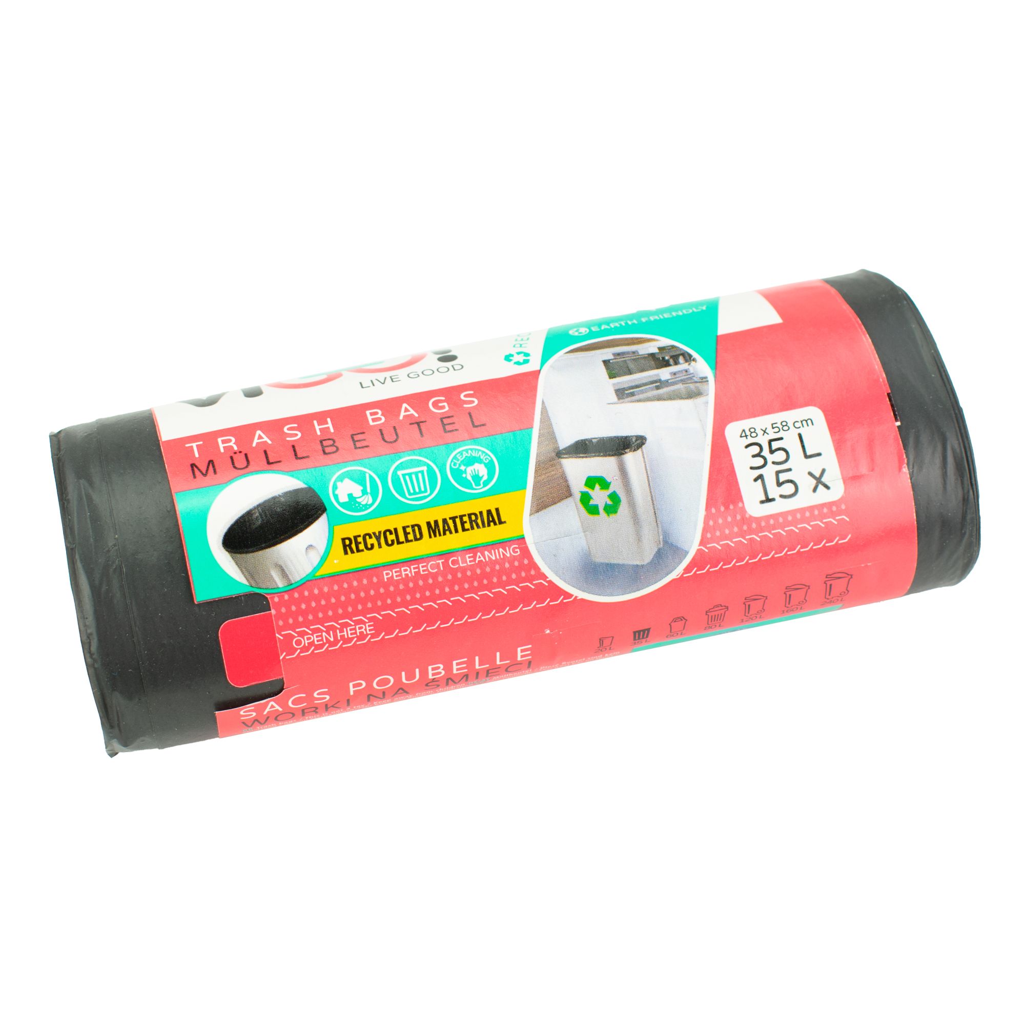 Odpadkové pytle 35L, 50x60cm, v roli 15ks, LDPE 22µm, černé, viGO!