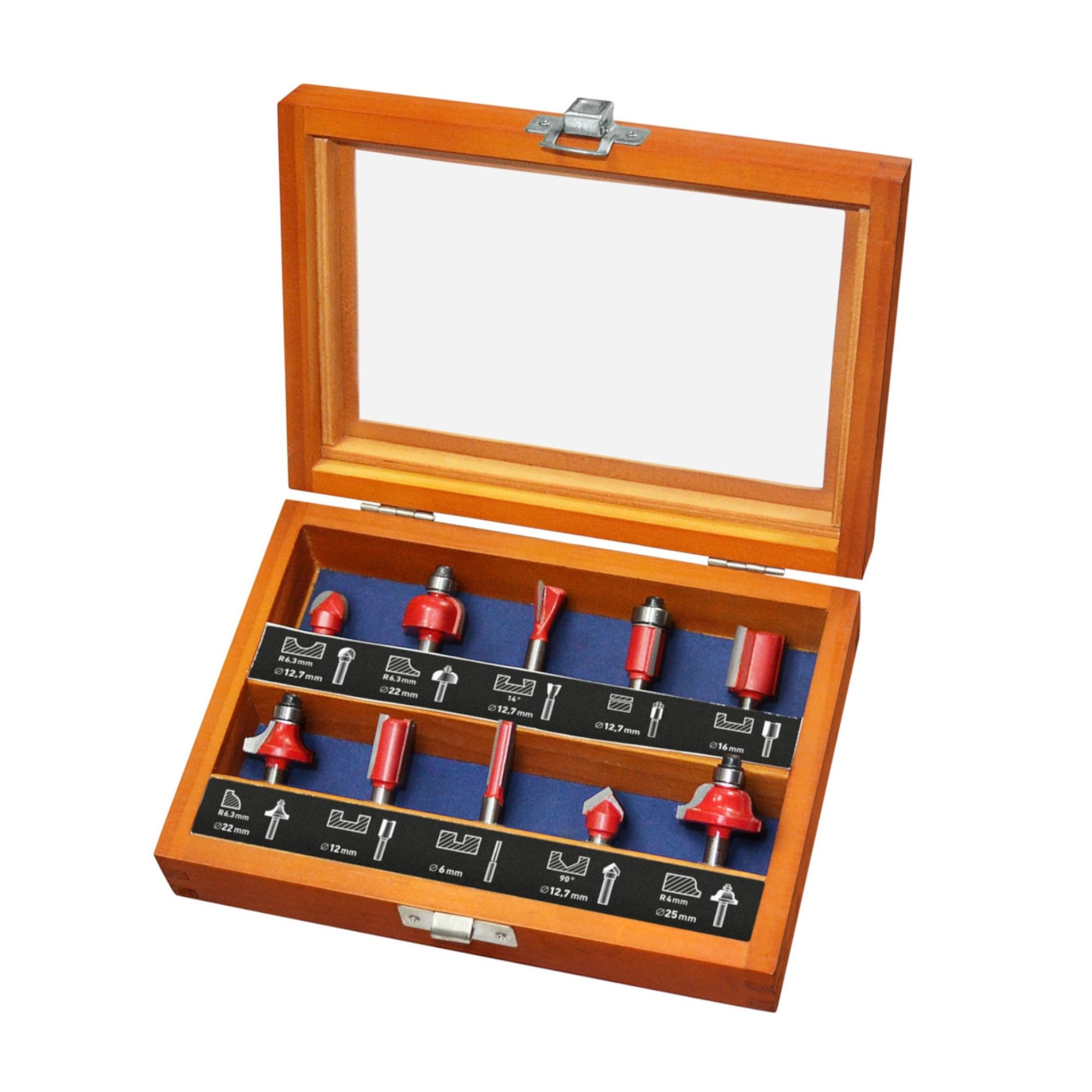 Sada fréz do dřeva, tvarové, SK plátky, 10ks, stopka 6mm, EXTOL PREMIUM