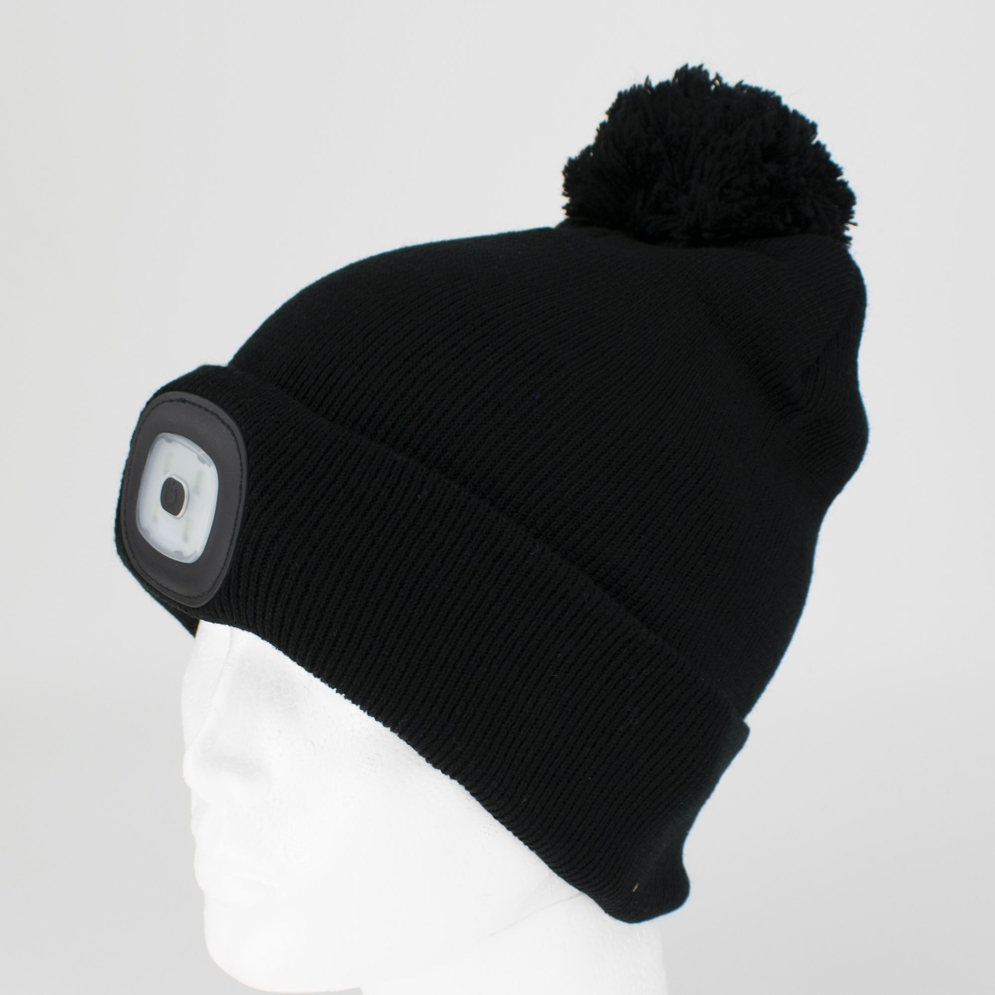 Čepice s LED čelovkou, 60lm, USB nabíjecí, UNI, černá s bambulí, STREND PRO