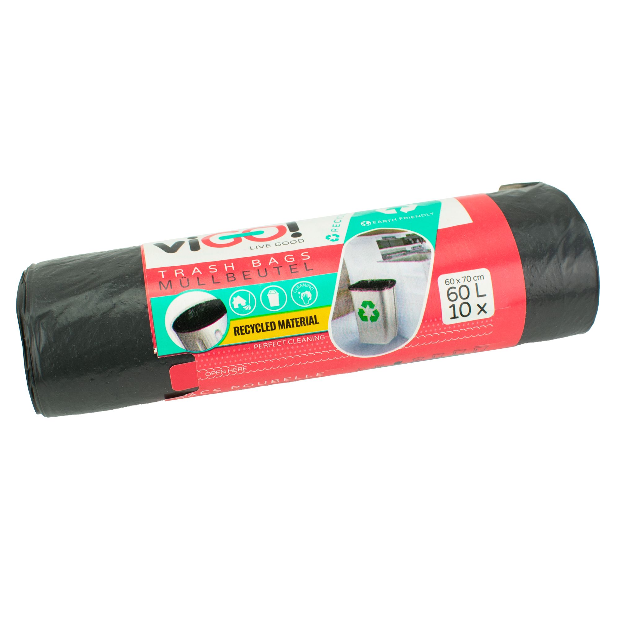 Odpadkové pytle 60L, 60x70cm, v roli 10ks, LDPE 24µm, černé, viGO!