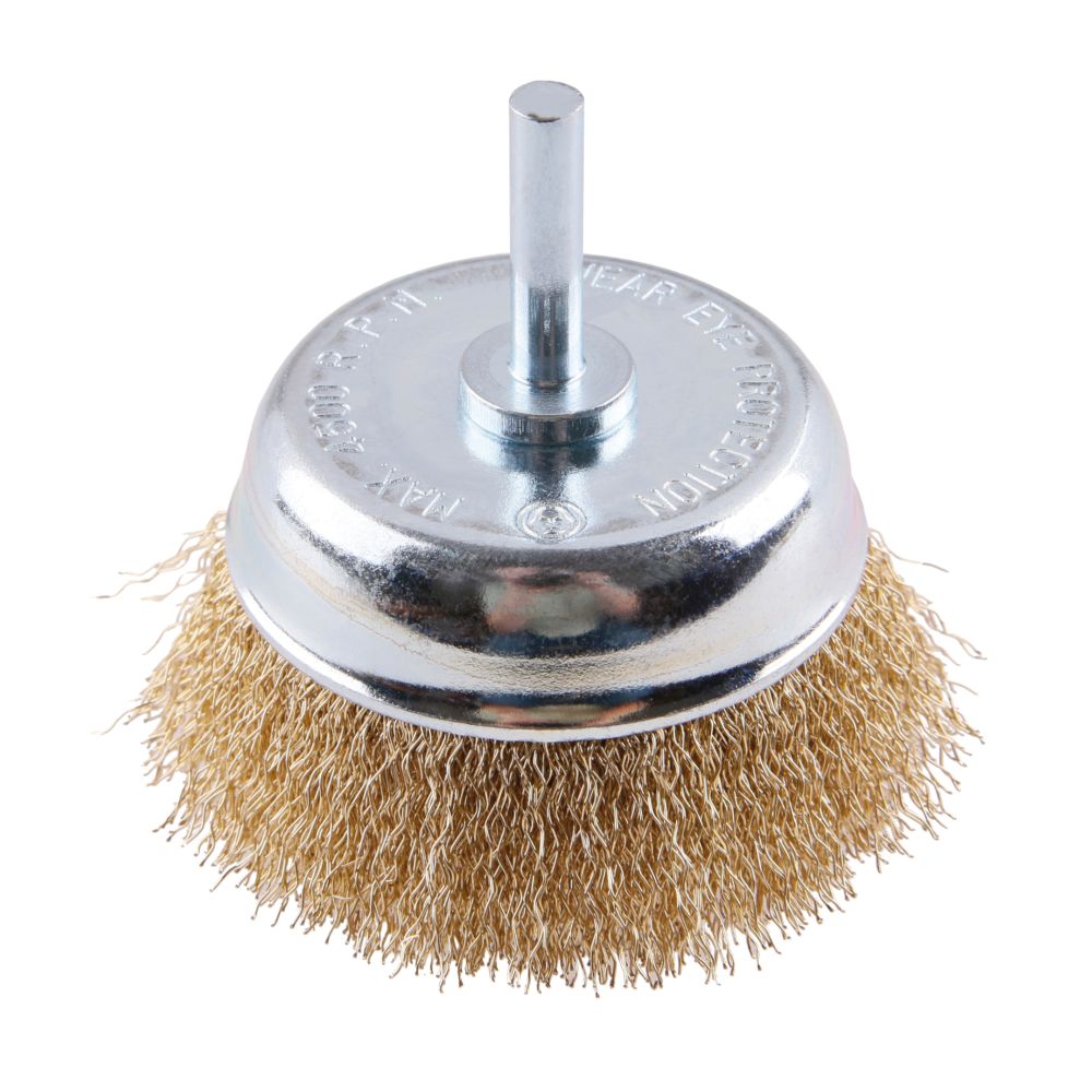 Kartáč rotační hrnkový, 75mm, vlnitý pomosazený, stopka, FESTA