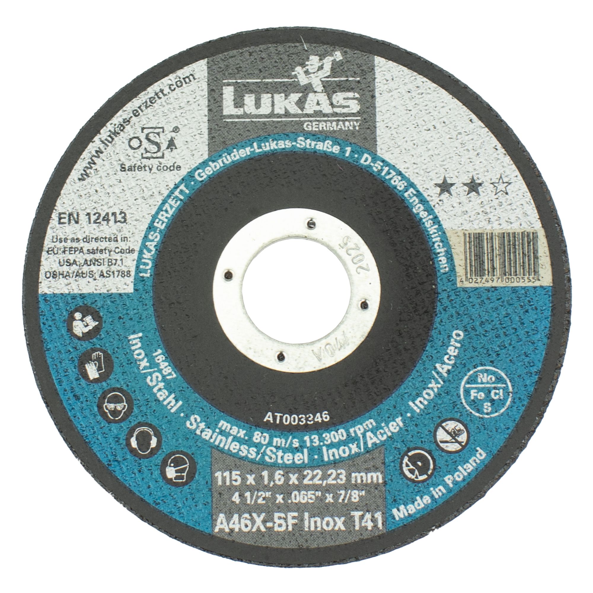 Kotouč řezný, 115 x 1,6mm, A46X-BF INOX, LUKAS