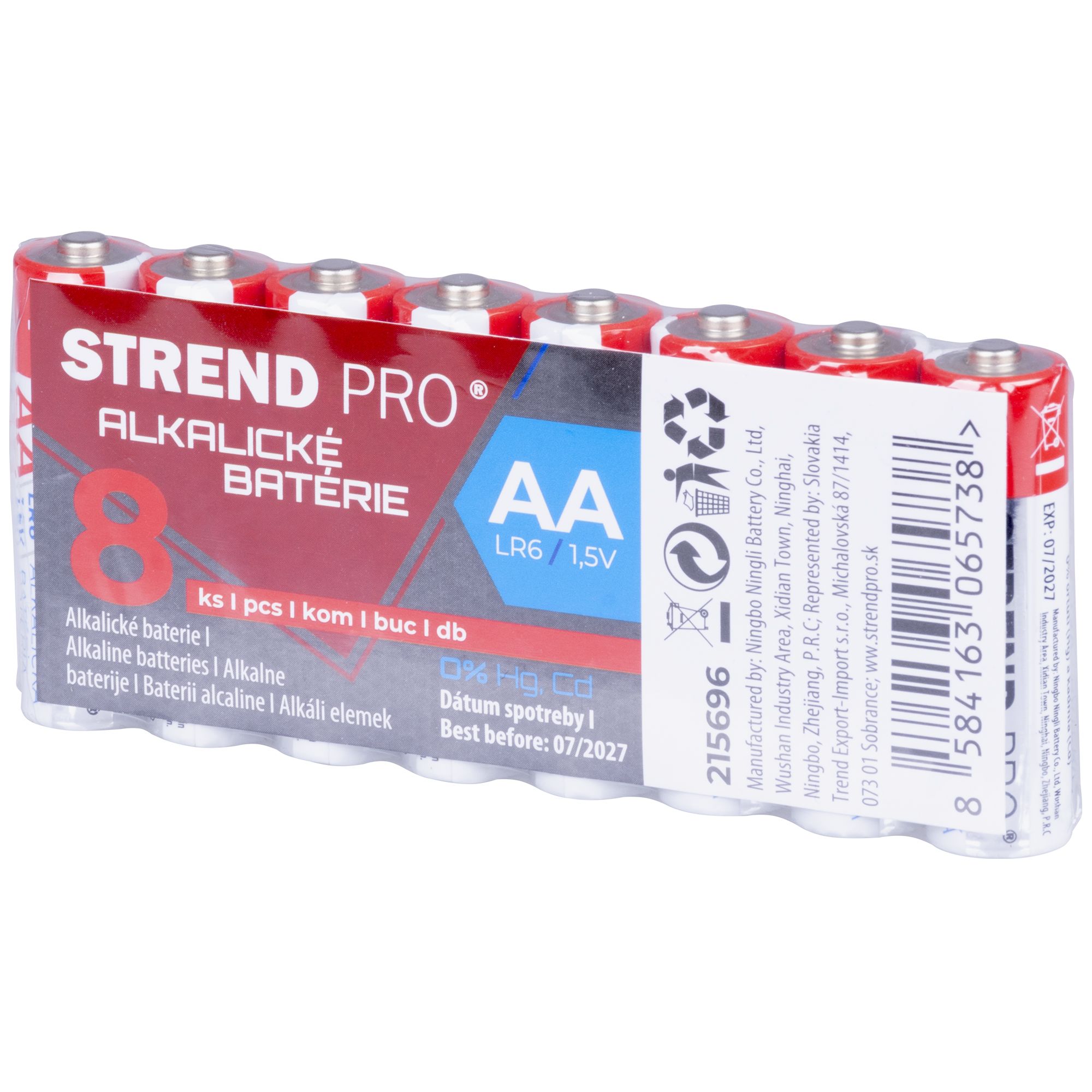 Baterie alkalická, AA (LR6), 1,5V, sada 8ks, STREND PRO