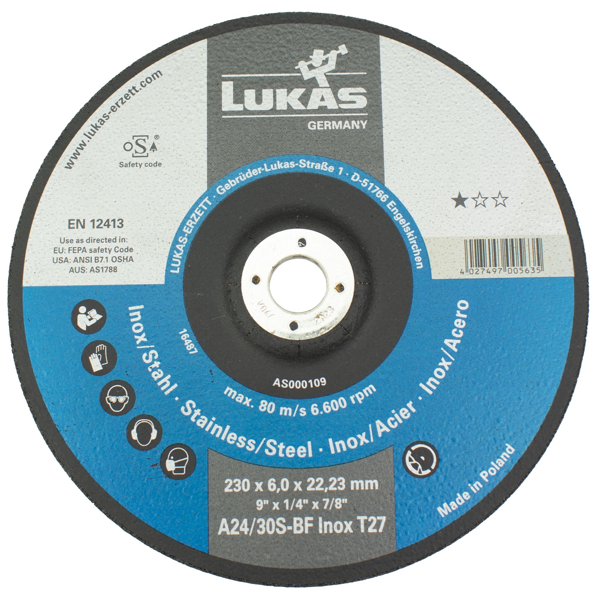 Kotouč brusný LUKAS, 230 x 6,0mm, 22,2mm, ocel