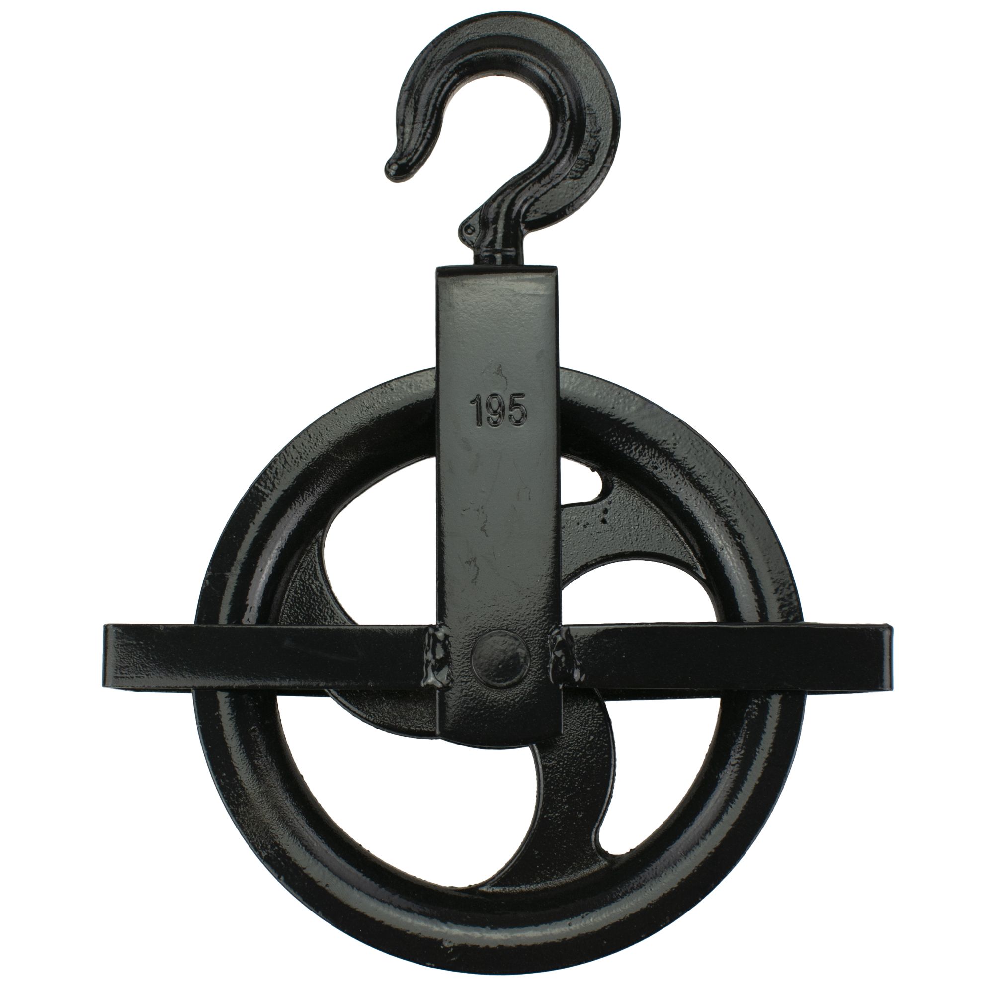 Kladka stavební litinová, 195mm, s hákem a vodicí lištou