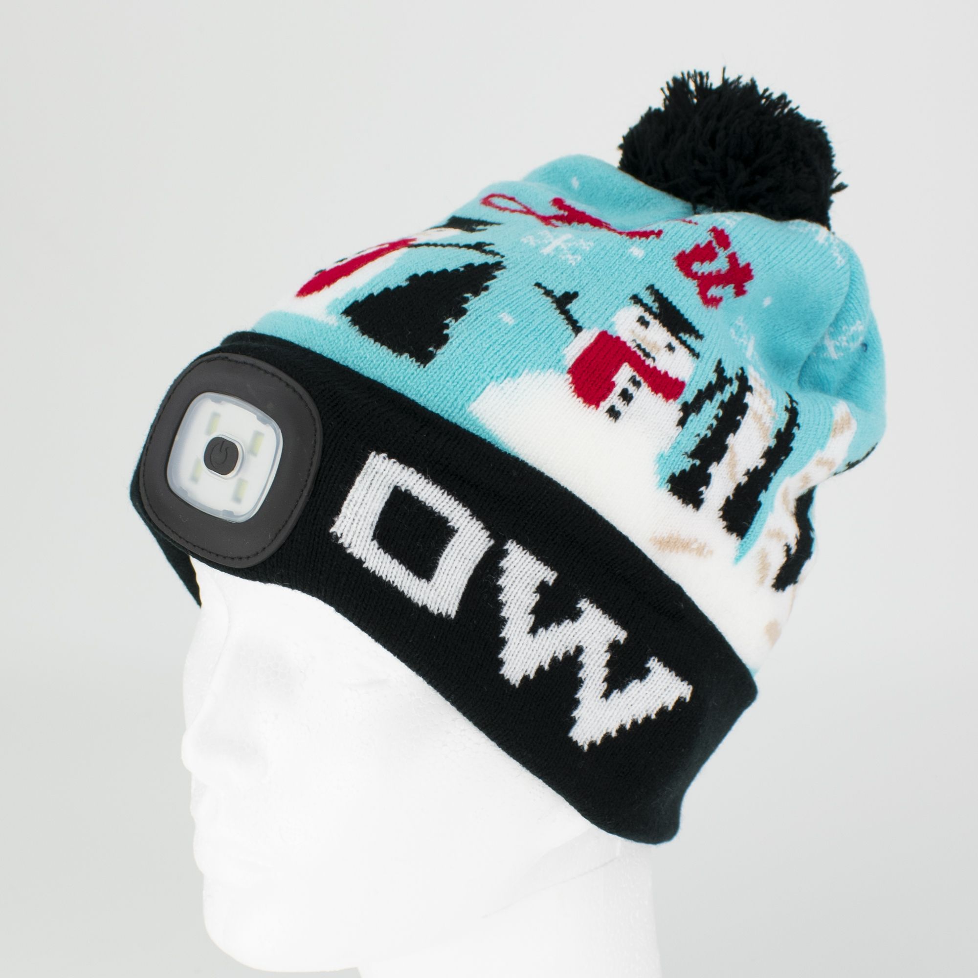 Čepice s LED čelovkou, 60lm, USB nabíjecí, UNI, Xmas modrá, STREND PRO