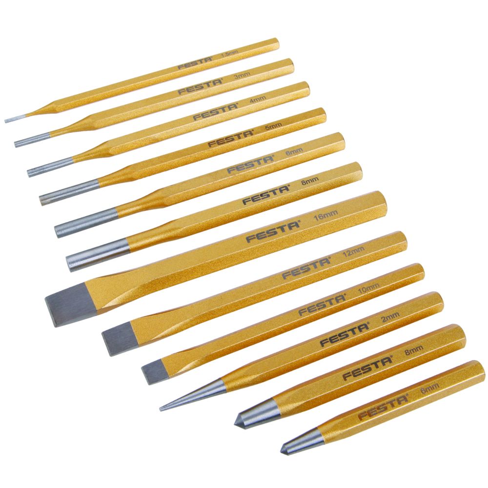 Průbojníky, sekáče a důlčíky, sada 12ks, FESTA