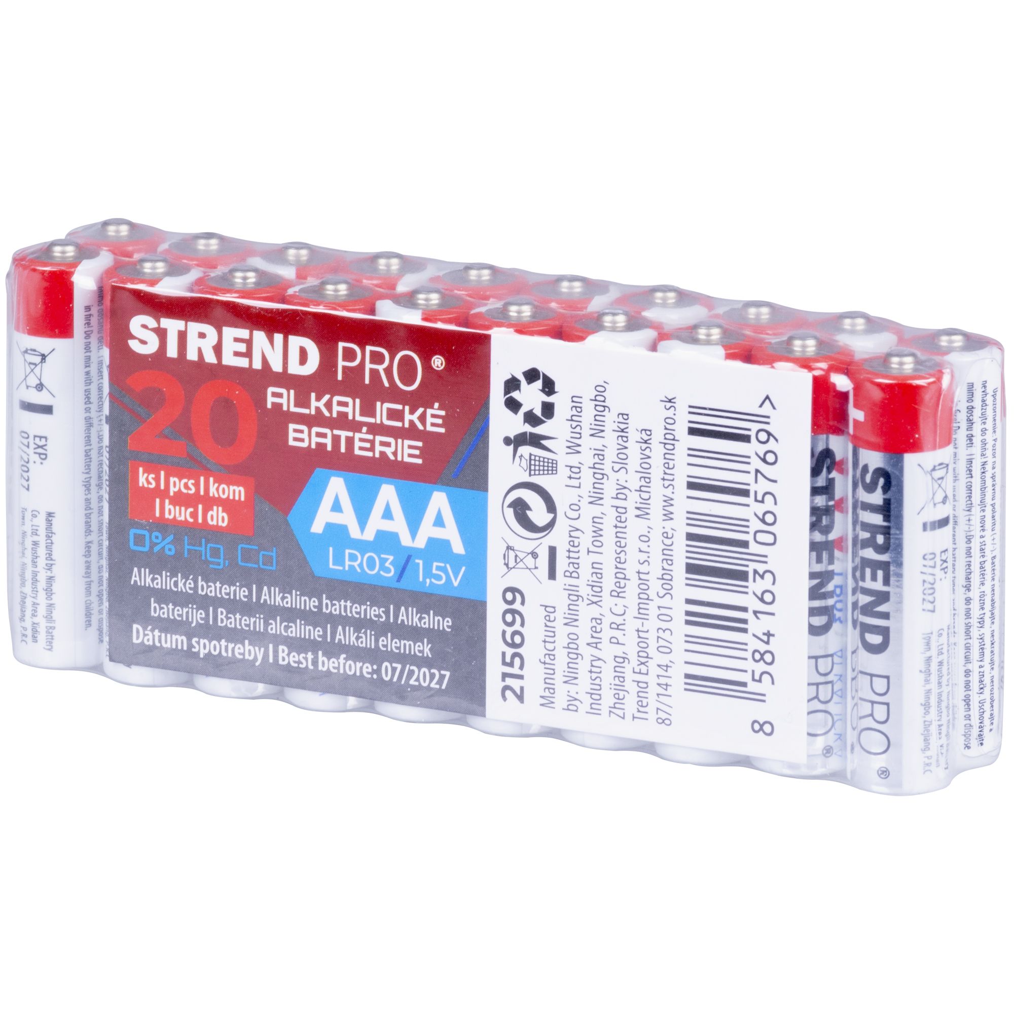 Baterie alkalická, AAA (LR03), 1,5V, sada 20ks, STREND PRO