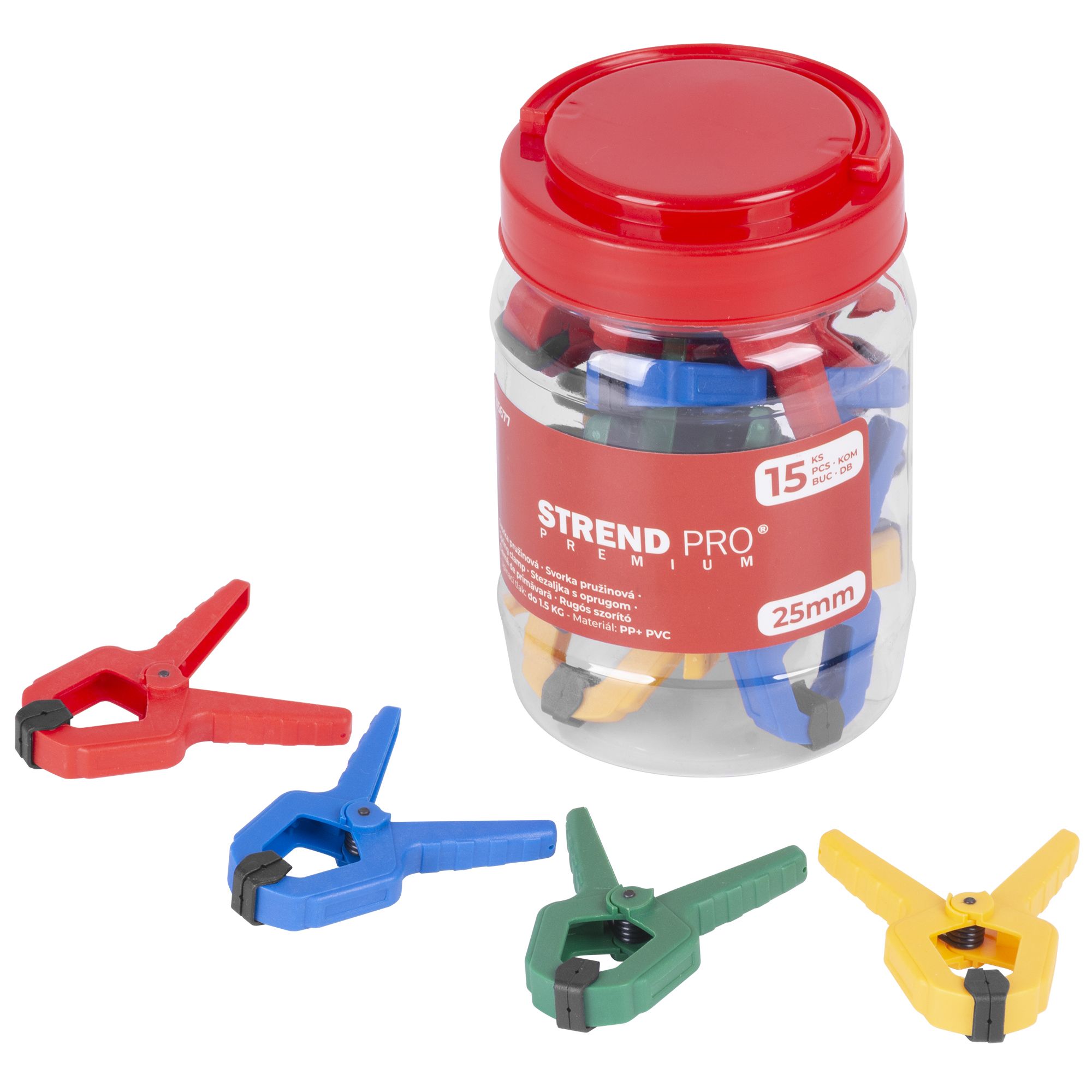 Svorka na klížení, 25mm, délka 55mm, plastová, sada 15ks, STREND PRO