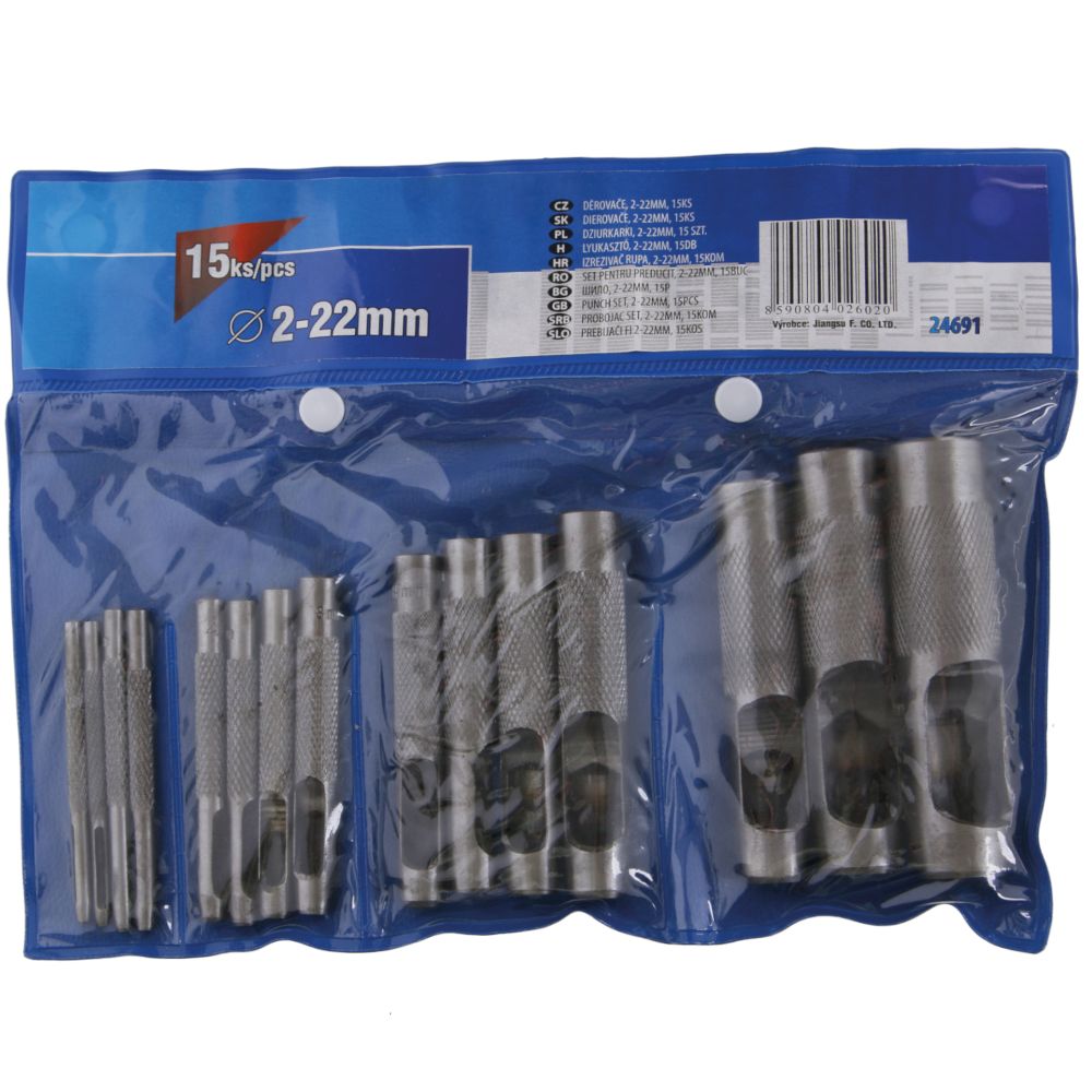 Děrovače kůže, 2 - 22mm, sada 15ks