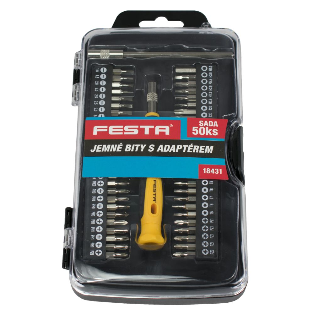 Šroubovák hodinářský s bity, sada 50 ks, FESTA