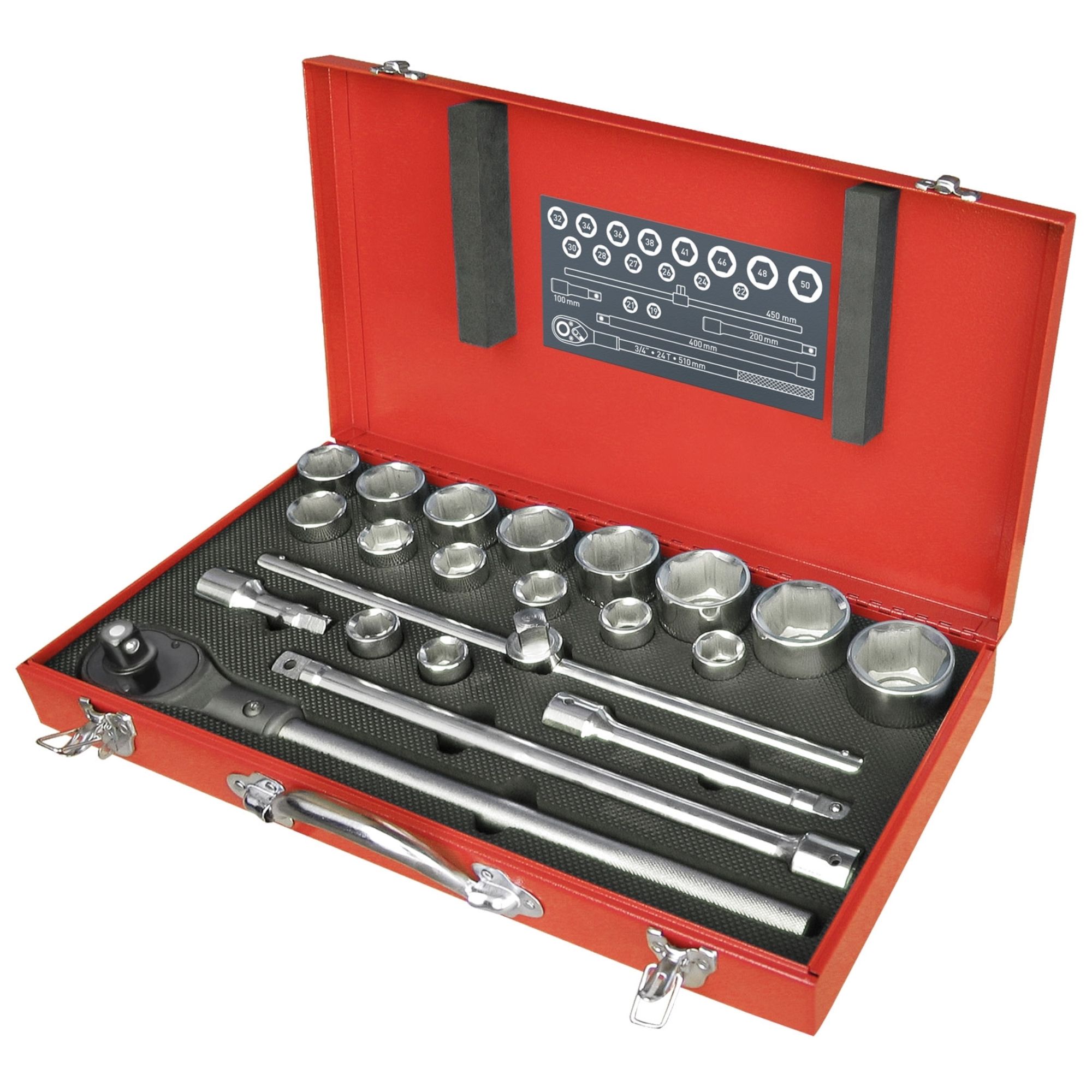 Gola sada 3/4", 22 dílů, plechový kufr, EXTOL PREMIUM