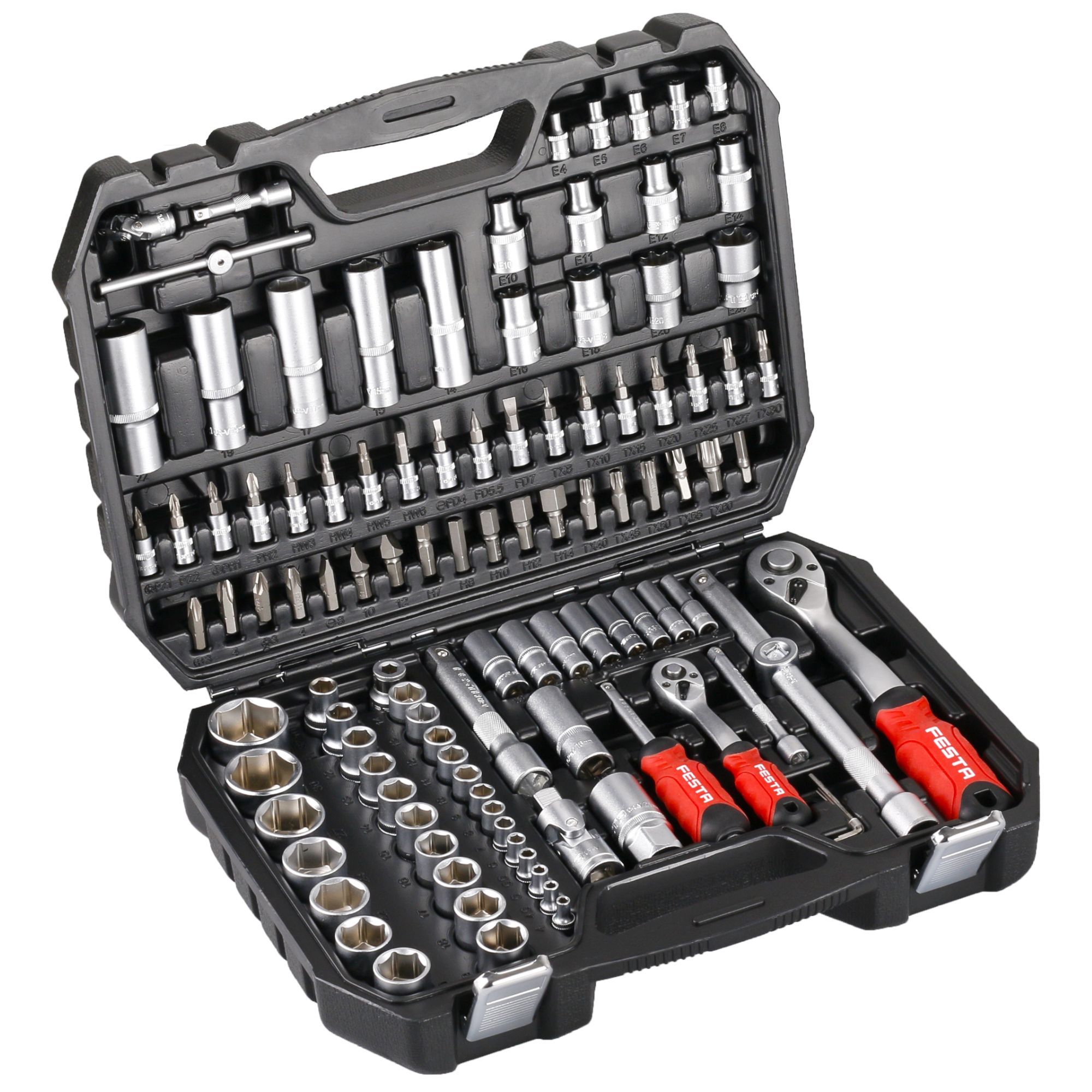 Gola sada 1/2" + 1/4", 108 dílů, plastový kufr, FESTA